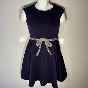 Hannah Banana Girls SZ16 Navy Fit & Flare Dress Rhinestone Bow Dance Holiday
